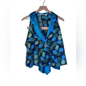 Vintage Victoria's Secret Gold Label Teal Blue Satin Teddy Set Size Medium